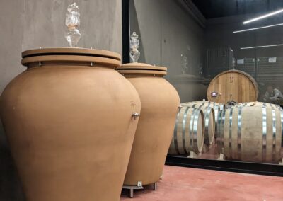 Anfore georgiane in terracotta in cantina per affinamento vino